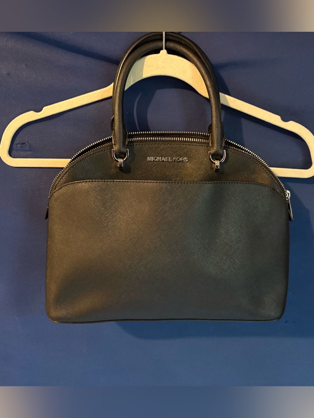 Michael Kors Black Saffiano Satchel with Silver Hardware